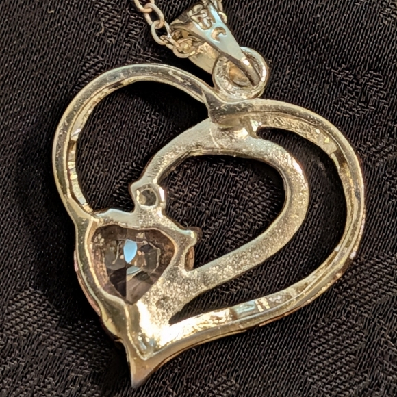 Gold Tone With Silver Tone Solid Sterling Silver Heart Pendant Necklace Pink CZ - Picture 8 of 10